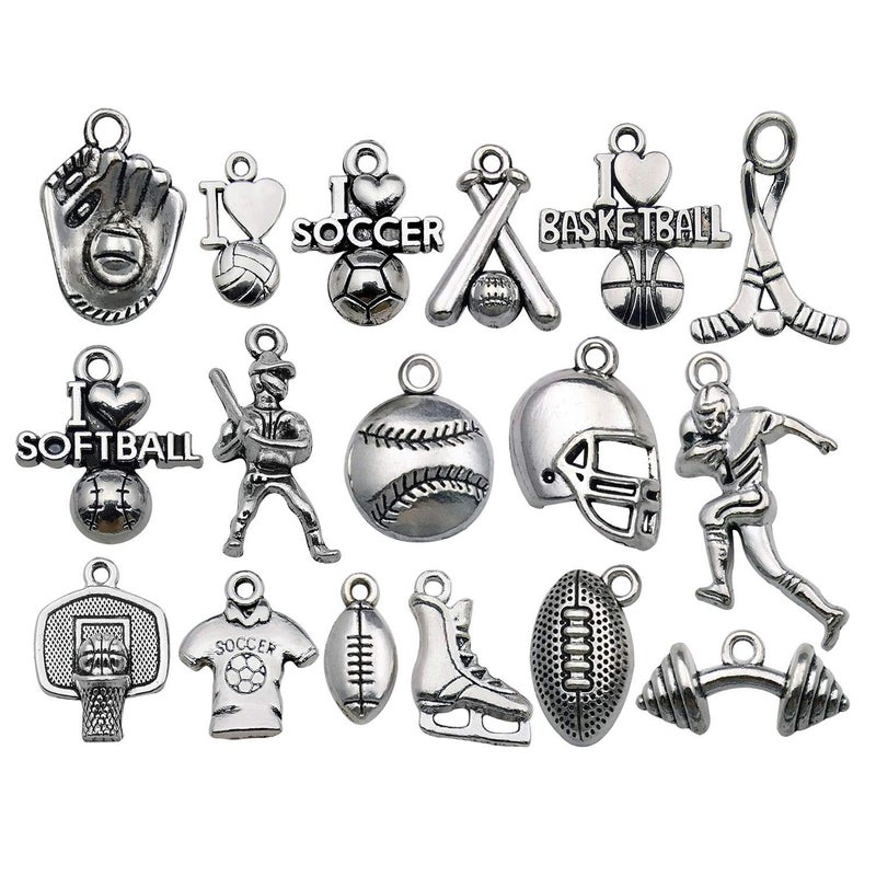 WOCRAFT 50pcs Wholesale Bulk Lots Ball Game Sports Charms for Jewelry Making Mixed Smooth Tibetan Silver Metal Charms Pendants DIY for Jewelry Making Necklace Bracelet and Crafting (M352) - Image 1